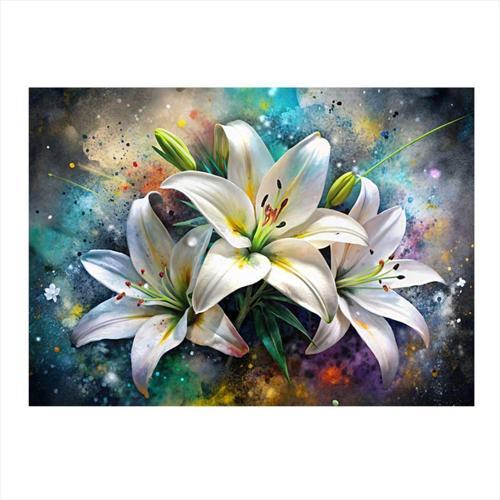 Beyaz Çiçekler Modern Ahşap Tablo 35 cm x 50 cm