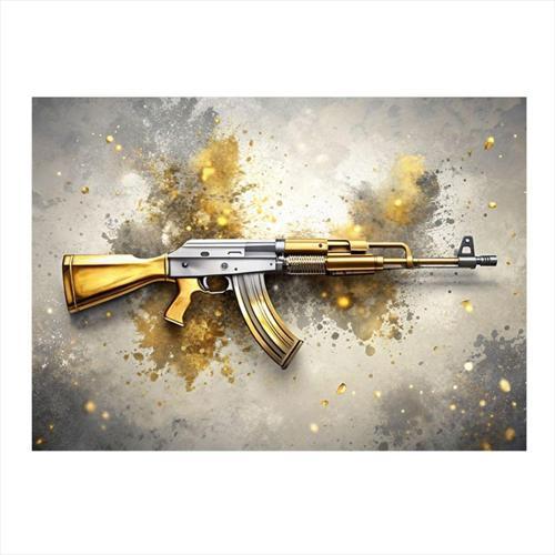 Altın Rengi Ak-47 Dekoratif ahşap Tablo 35 cm x 50 cm