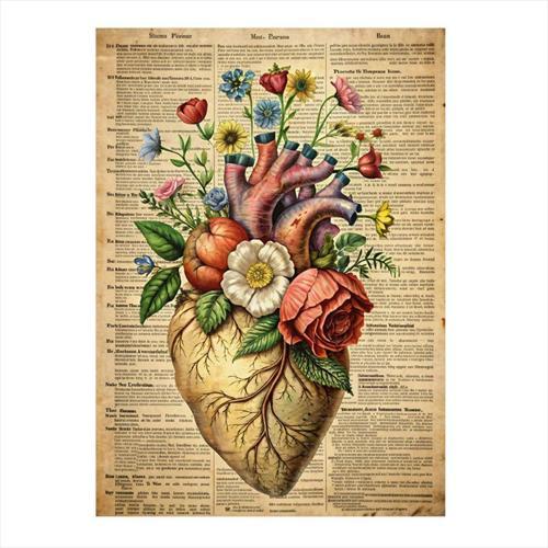 Çiçekler Ve Kalp Hediyelik Ahşap Tablo 35 cm x 50 cm
