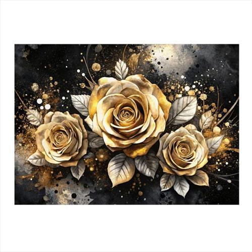 Altın Rengi Güller Dekoratif ahşap Tablo 25 cm x 35 cm