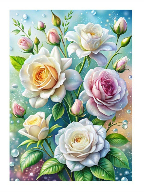 Beyaz Güller Hediyelik Ahşap Tablo 50 cm x 70 cm