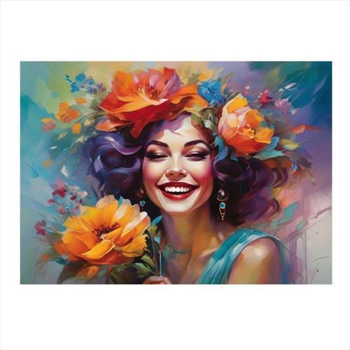 Çiçekli Kadın Desenli Ahşap Tablo 25 cm x 35 cm