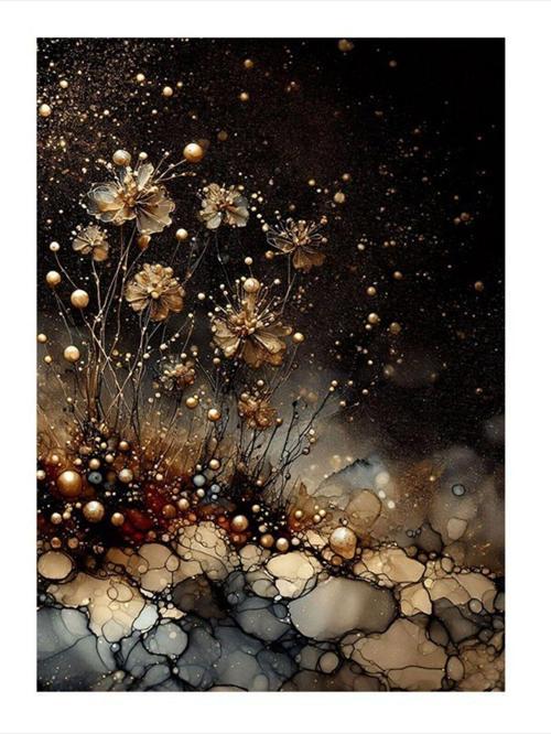 Altın Sarısı Çiçekler Modern Ahşap Tablo 25 cm x 35 cm