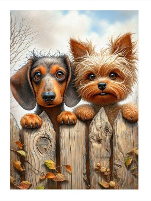 Çitlerin Arkasındaki Köpekler Desenli Ahşap Tablo 25 cm x 35 cm