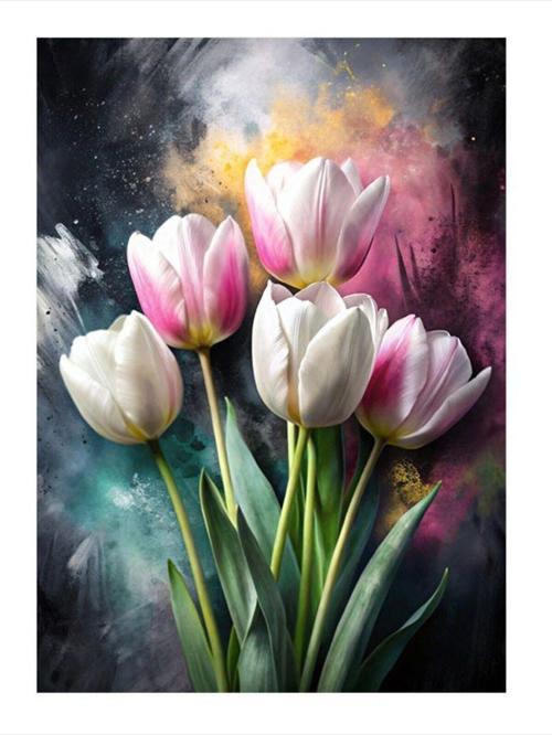 Beyaz Laleler Dekoratif ahşap Tablo 25 cm x 35 cm