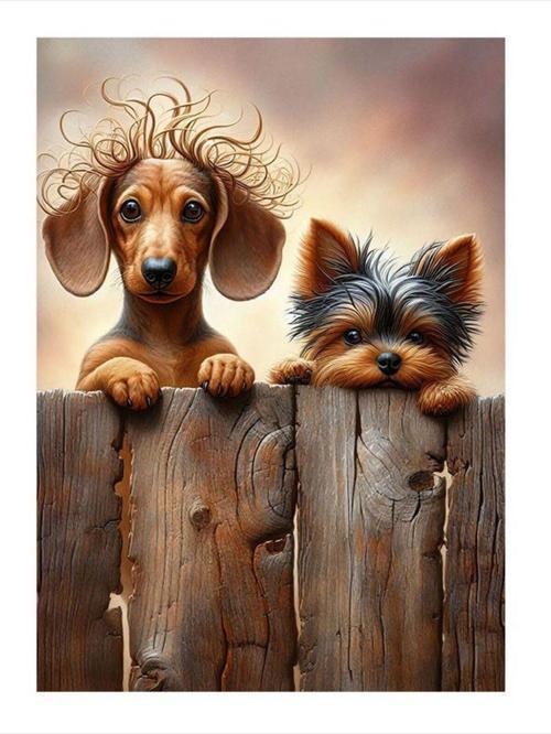 Çitten Bakan Köpekler Hediyelik Ahşap Tablo 25 cm x 35 cm