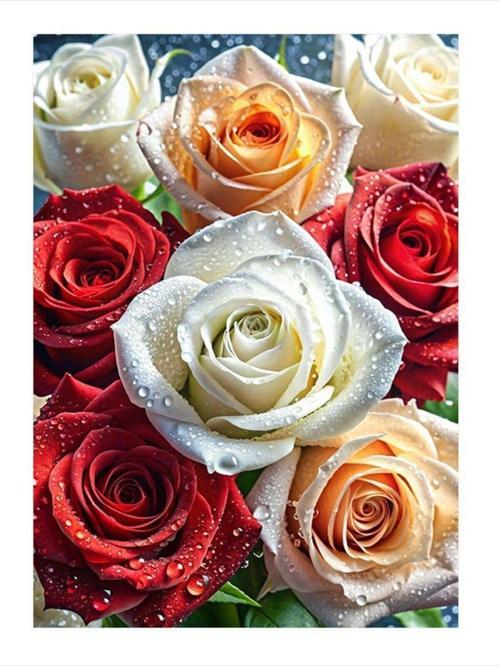 Beyaz Ve Kırmızı Güller Model Ahşap Tablo 25 cm x 35 cm