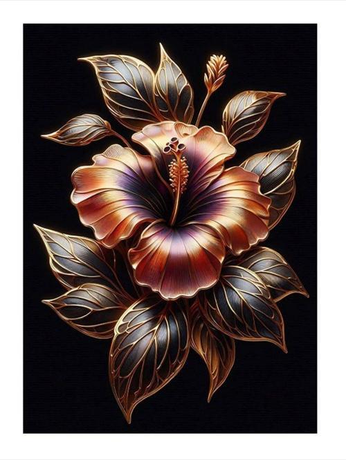 Altın Yapraklı Çiçek Tasarım Ahşap Tablo 25 cm x 35 cm