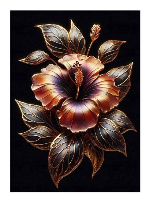 Altın Yapraklı Çiçek Tasarım Ahşap Tablo 50 cm x 70 cm