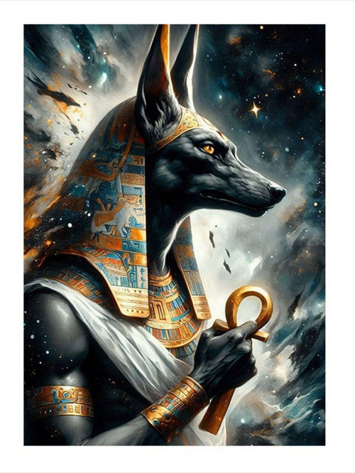 Anubis Ve Ankh Model Ahşap Tablo 35 cm x 50 cm