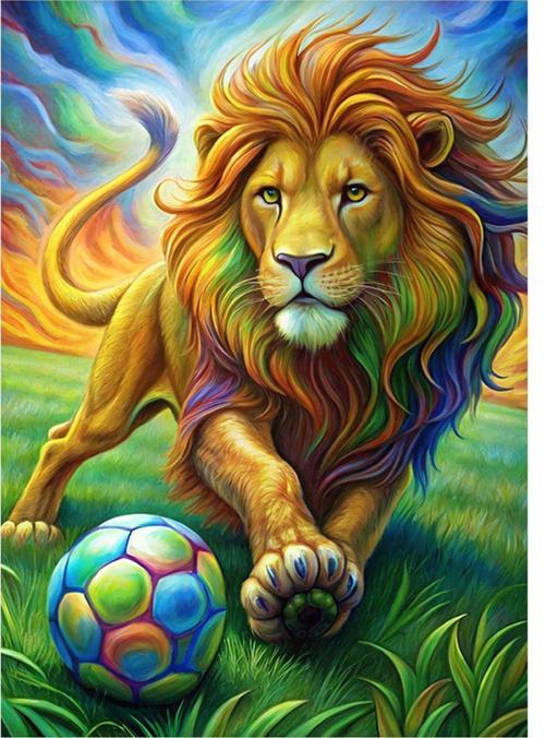 Aslan Ve Futbol Topu Hediyelik Ahşap Tablo 35 cm x 50 cm