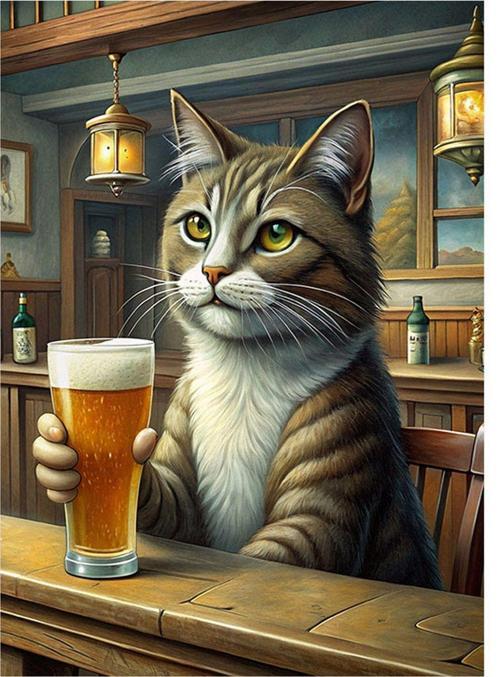 Bira İçen Kedi Hediyelik Ahşap Tablo 25 cm x 35 cm