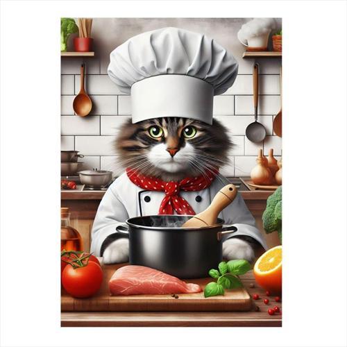 Aşçı Kedi Model Ahşap Tablo 35 cm x 50 cm