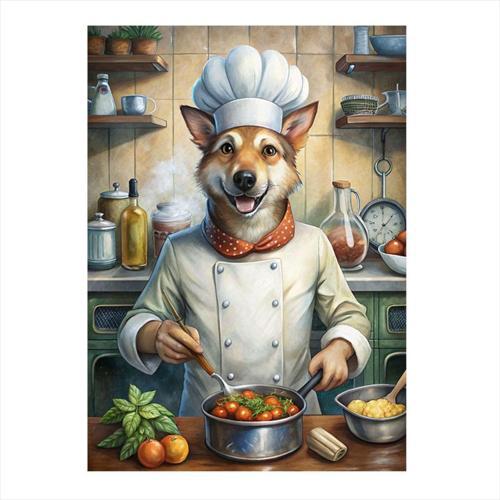 Aşçı Köpek Tasarım Ahşap Tablo 35 cm x 50 cm