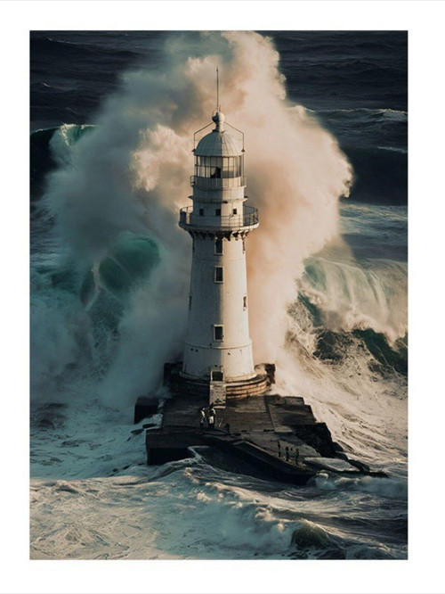 Deniz Feneri Ve Dalgalar Dekoratif ahşap Tablo 50 cm x 70 cm