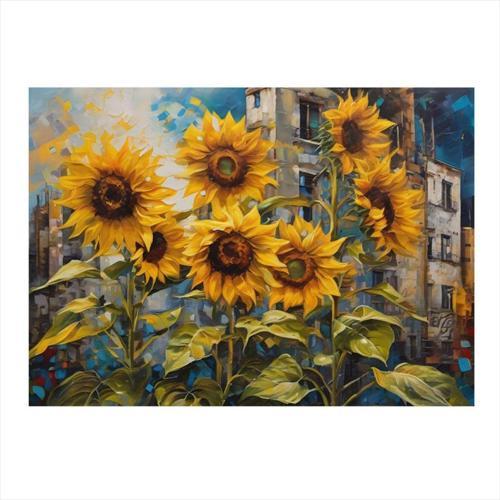 Ay Çiçeği Desenli Ahşap Tablo 35 cm x 50 cm