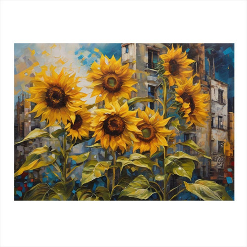 Ay Çiçeği Desenli Ahşap Tablo 50 cm x 70 cm