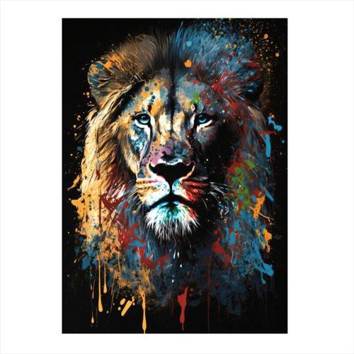 Boyalı Aslan Dekoratif ahşap Tablo 35 cm x 50 cm