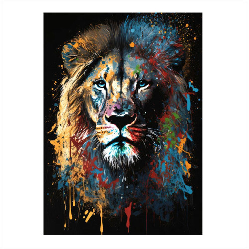Boyalı Aslan Dekoratif ahşap Tablo 50 cm x 70 cm