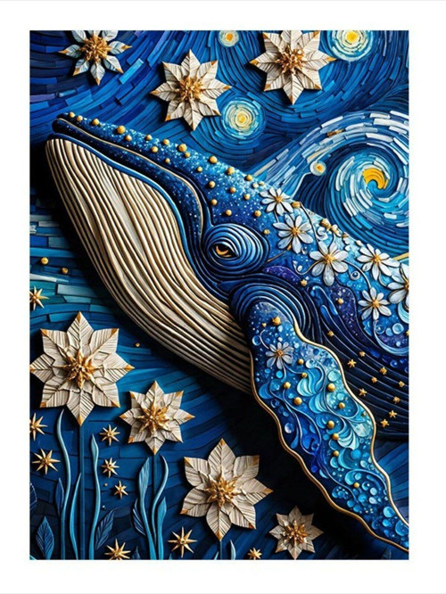 Desenli Mavi Balina Modern Ahşap Tablo 50 cm x 70 cm