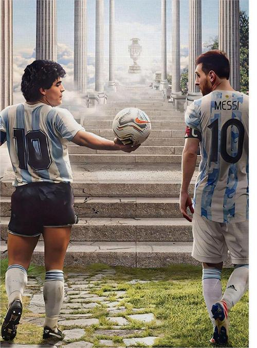 Diego Maradona Ve Messi Model Ahşap Tablo 35 cm x 50 cm