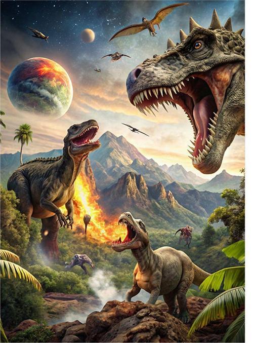 Dinozorlar Modern Ahşap Tablo 50 cm x 70 cm