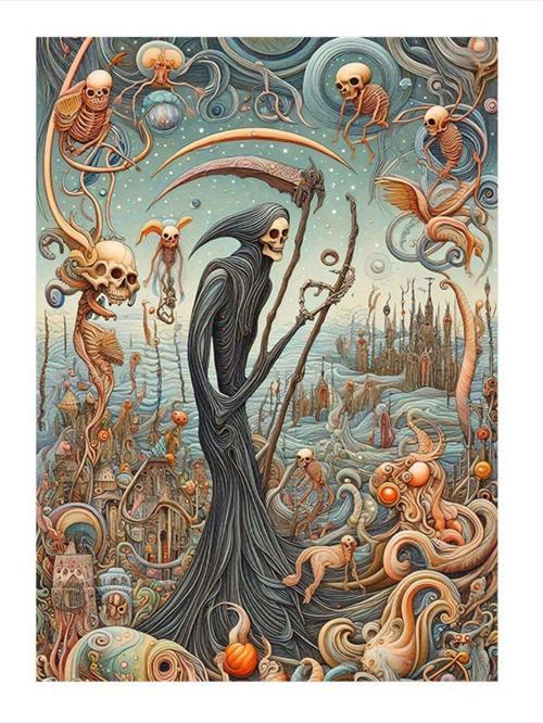 Azrail Ve İskeletler Hediyelik Ahşap Tablo 25 cm x 35 cm