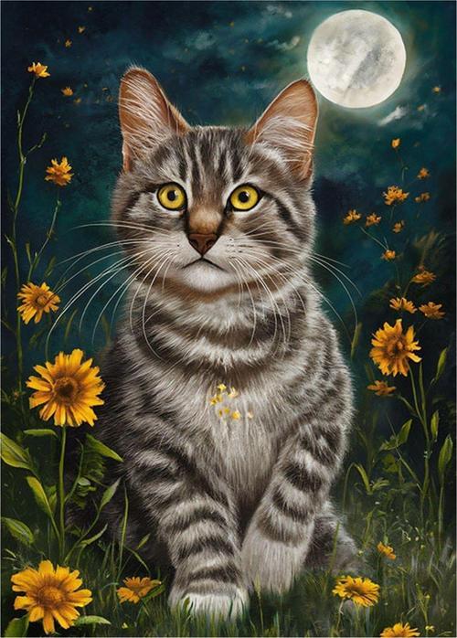 Dolunay Ve Kedi Hediyelik Ahşap Tablo 35 cm x 50 cm