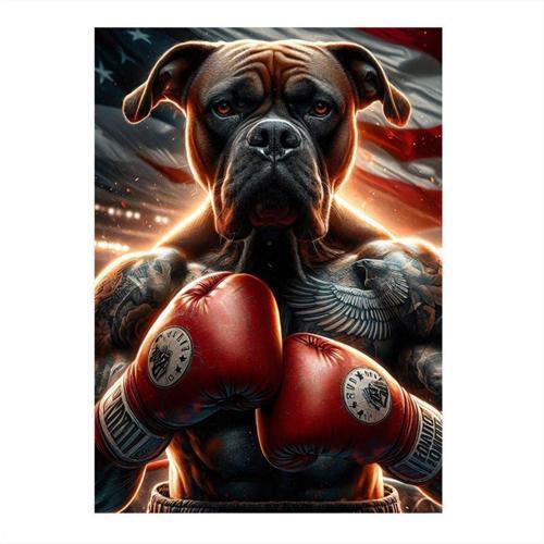 Dövmeli Boksör Köpek Hediyelik Ahşap Tablo 35 cm x 50 cm