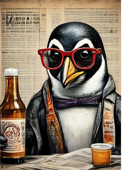 Güneş Gözlüklü Bira İçen Penguen Model Ahşap Tablo 35 cm x 50 cm