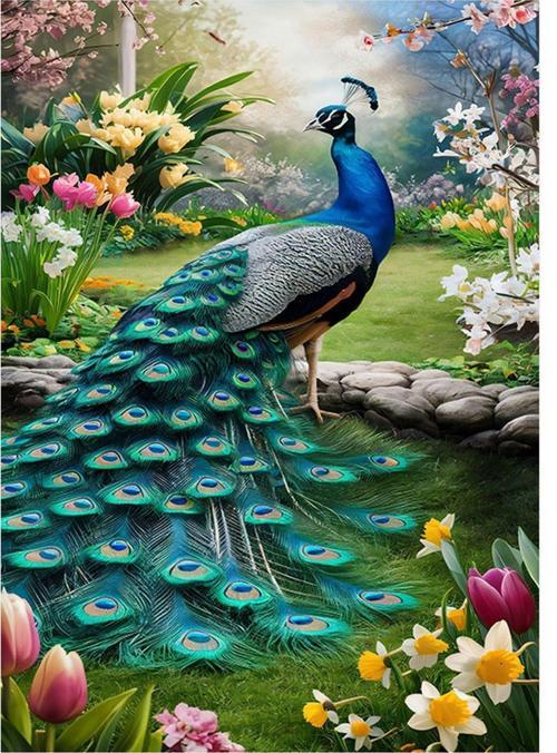 Erkek Tavus Kuşu Modern Ahşap Tablo 35 cm x 50 cm