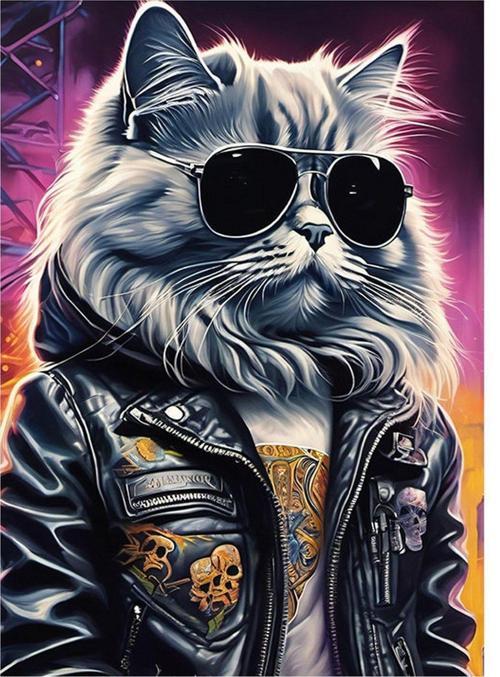 Güneş Gözlüklü Kedi Tasarım Ahşap Tablo 35 cm x 50 cm