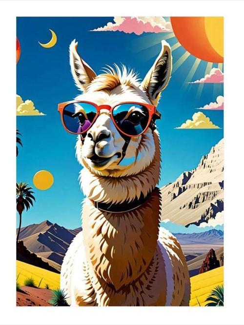 Güneş Gözlüklü Lama Model Ahşap Tablo 25 cm x 35 cm