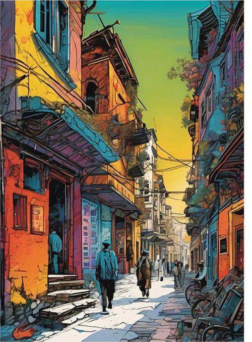 Eski Sokak Dekoratif ahşap Tablo 50 cm x 70 cm