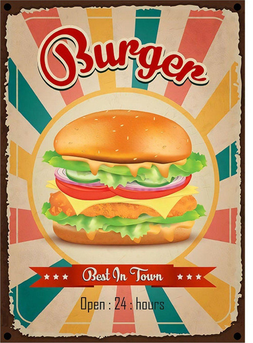 Hamburger Temalı Hediyelik Ahşap Tablo 35 cm x 50 cm