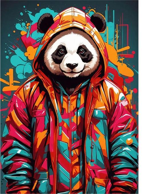 Kapşonlu Giymiş Panda Desenli Ahşap Tablo 35 cm x 50 cm