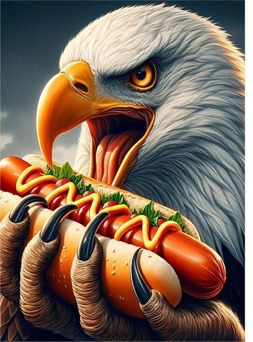 Hotdog Yiyen Kartal Model Ahşap Tablo 35 cm x 50 cm