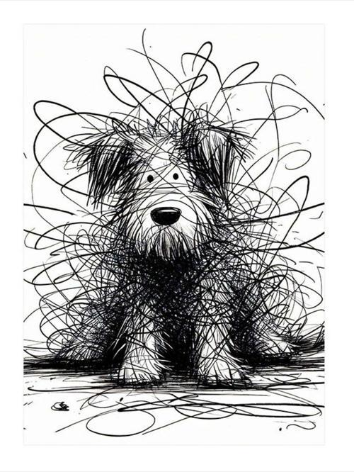 Karakalem Sevimli Köpek Dekoratif ahşap Tablo 25 cm x 35 cm