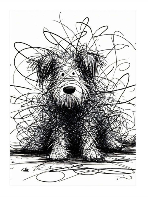 Karakalem Sevimli Köpek Dekoratif ahşap Tablo 35 cm x 50 cm
