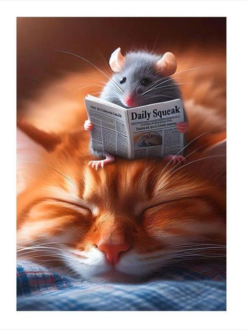 Kedi Ve Fare Tasarım Ahşap Tablo 25 cm x 35 cm