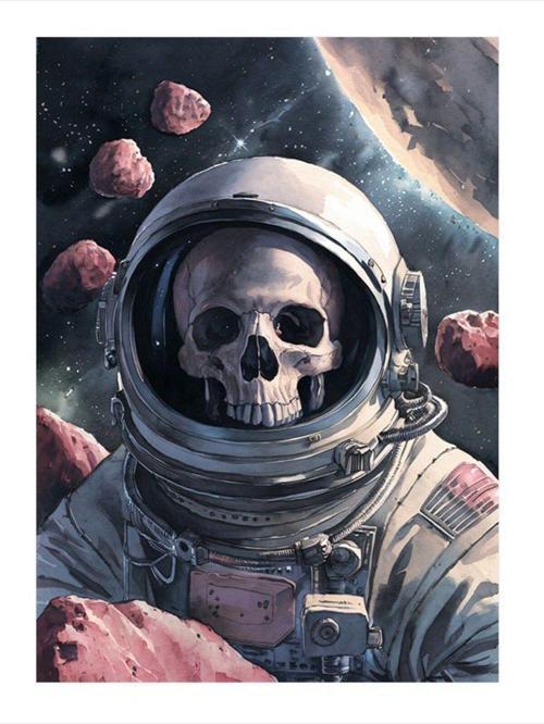 İskelet Astronot Desenli Ahşap Tablo 25 cm x 35 cm