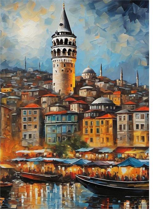 İstanbul Galata Kulesi Manzara Dekoratif ahşap Tablo 35 cm x 50 cm