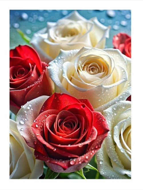 Kırmızı Beyaz Güller Model Ahşap Tablo 25 cm x 35 cm