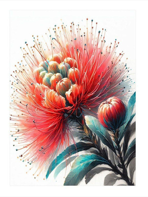 Kırmızı Çiçekler Hediyelik Ahşap Tablo 35 cm x 50 cm