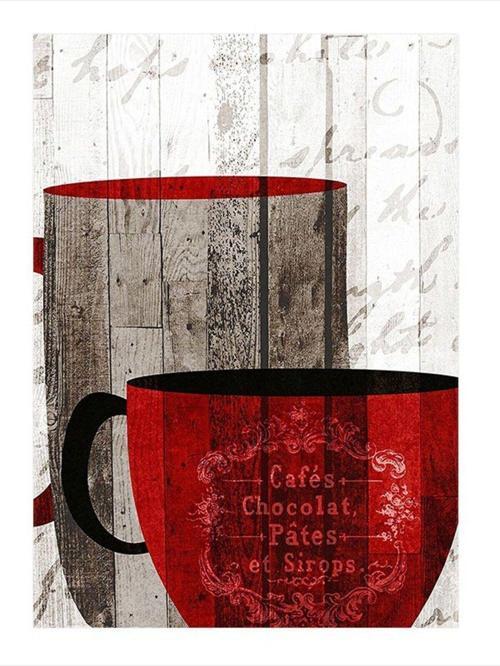 Kırmızı Kahve Fincanı Desenli Ahşap Tablo 25 cm x 35 cm
