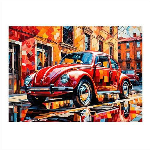 Kırmızı Retro Kaplumbağa Araba Dekoratif ahşap Tablo 35 cm x 50 cm