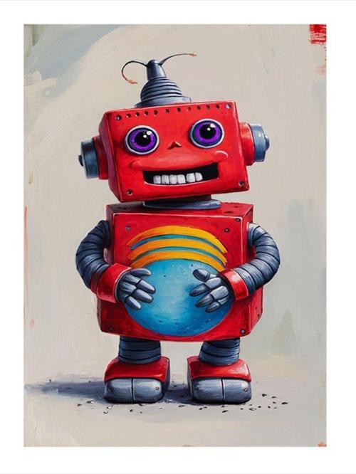 Kırmızı Robot Modern Ahşap Tablo 25 cm x 35 cm