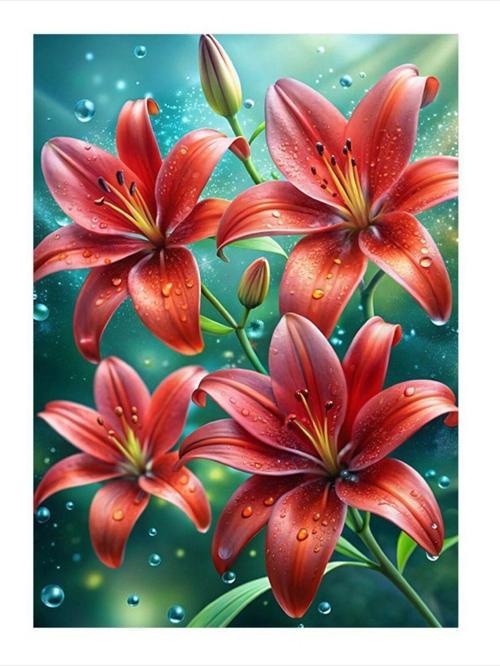 Kırmızı Zambaklar Modern Ahşap Tablo 25 cm x 35 cm