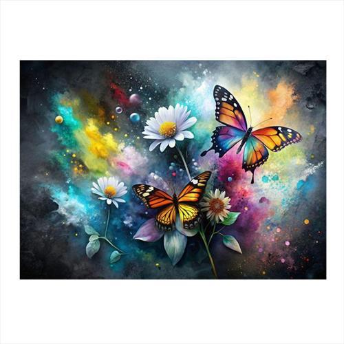 Papatyalar Ve Kelebekler Tasarım Ahşap Tablo 35 cm x 50 cm