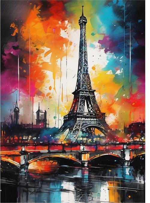 Paris Eyfel Kulesi Renkli Model Ahşap Tablo 50 cm x 70 cm